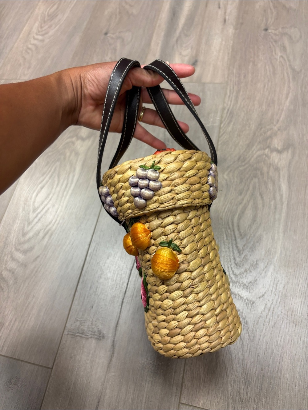 Rafe New York Fruit Embroidered Straw Tote - Picture 5 of 10